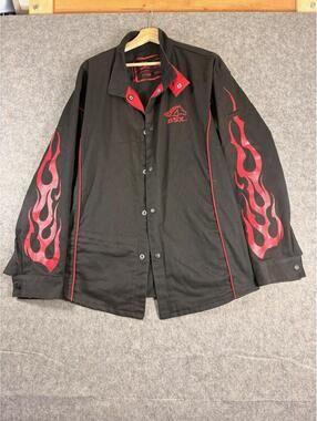 BSX Welding Jacket Size XL Long Sleeve Black Flames Button Up Light Welding